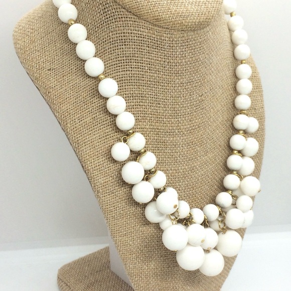 VINTAGE 80S TRIFARI BAUBLE BEAD NECKLACE WHITE GOLD COLLAR ACRYLIC DANGLE - Picture 6 of 15